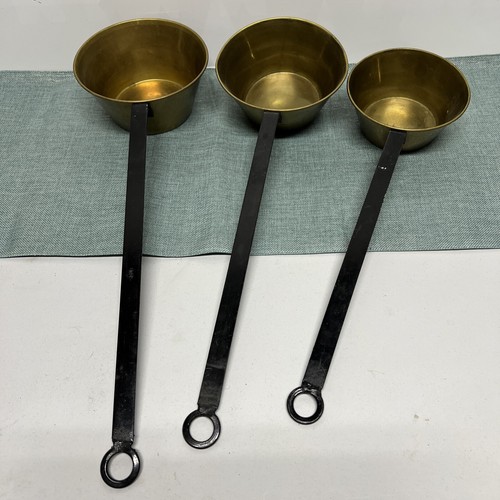 Set 3 Vintage Brass Copper Iron Dipping Pot Pan Long Handle Camping