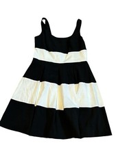 Ralph Lauren Black Ivory Striped Dress A Line Fit Flare Stretch 10P