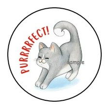 30 CAT PERFECT ENVELOPE SEALS LABELS STICKERS 1.5" ROUND CUTE PURFECT