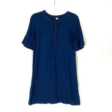 Old Navy Dark Chambray Laced Front Short Bell Sleeve Dress Womens Small