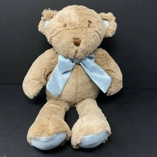 Cocalo Baby Brown Teddy Bear Plush Blue Satin Feet Hands Bow Stuffed Animal