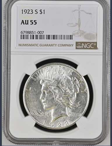1923 S Peace Silver $1 NGC AU 55 B127