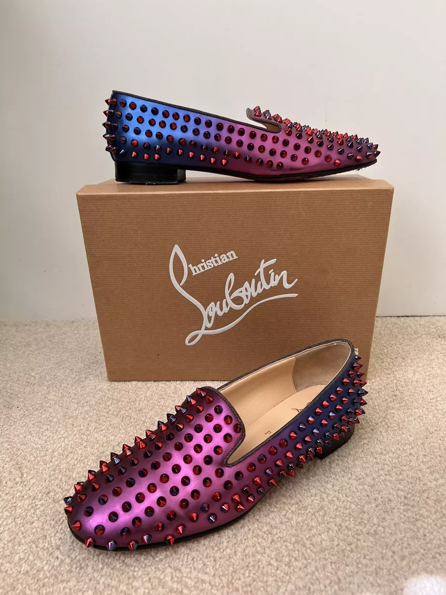 Christian Louboutin Rolling Spikes Flat Patent Scarabe Loafers UK 7 EU 40