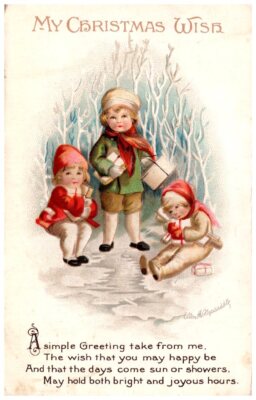 Postcard Christmas Children With Gifts Signed Clapsaddle