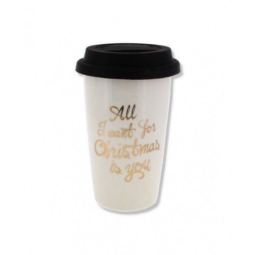 Tazza da viaggio Natale inverno ceramica caffè tè coperchio lavoro bevande calde fredde NUOVA - Foto 14 di 32