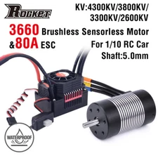 Rocket 3660 Brushless Sensorless Motor 4300 /3800 6000KV 80A ESC for 1/10 RC Car