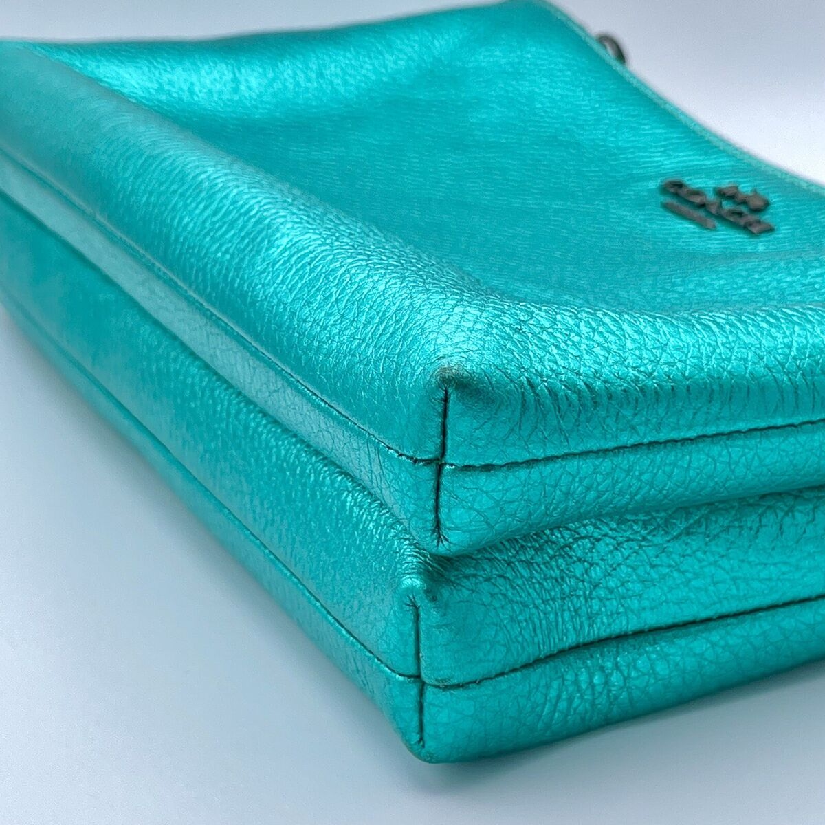 RARE Coach METALLIC SEA GREEN Double Zip Lyla Leather RARE Coach METALLIC SEA GREEN Double Zip Lyla Leather