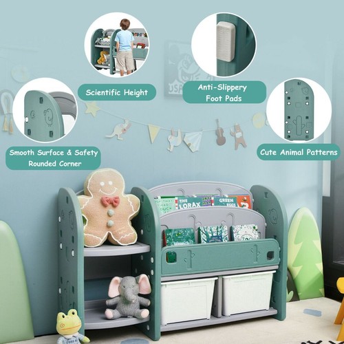 Kids Toy Storage Organizer with 2-Tier Bookshelves and Storage Shelves - Picture 2 of 9