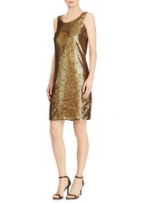 Lauren Ralph Lauren Sequined Shift Dress Copper 0/6/18 Nwt $295