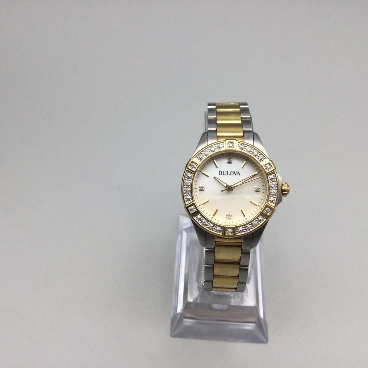 Bulova Watch Women 26mm Silver Gold Tone MOP Dial 98R236 New Battery