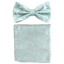 New formal Men micro fiber Pre-tied Bow Tie  Hankie mint green paisley wedding