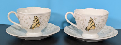 Set of 2 Lenox Butterfly Meadow CUP & SAUCER Tea Coffee Ladybug Flowers MANY SEE
