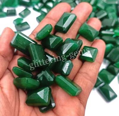Dyed Natural 100 CT Green Emerald CERTIFIED Loose Gems Faceted Emerald Cut 5MAX