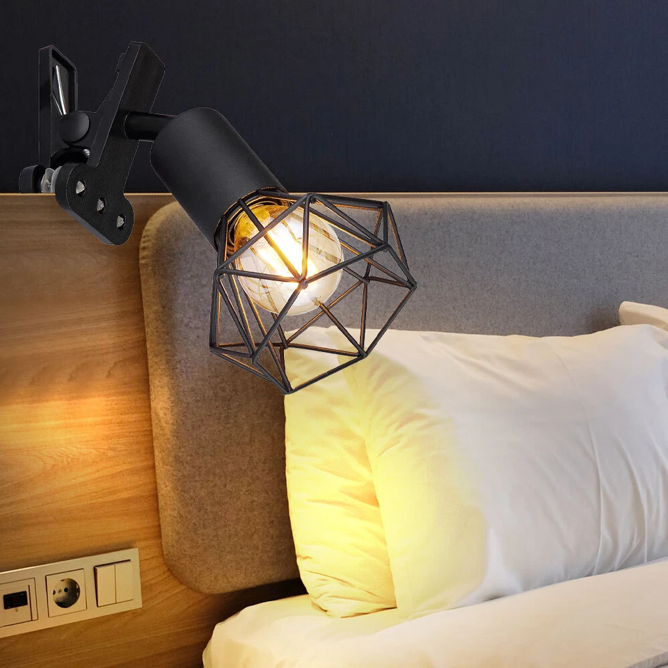 Globo Lampe À Pince Liseuse Métal Noir Écran Cage Interrupteur Câble E14 - Photo 1/4