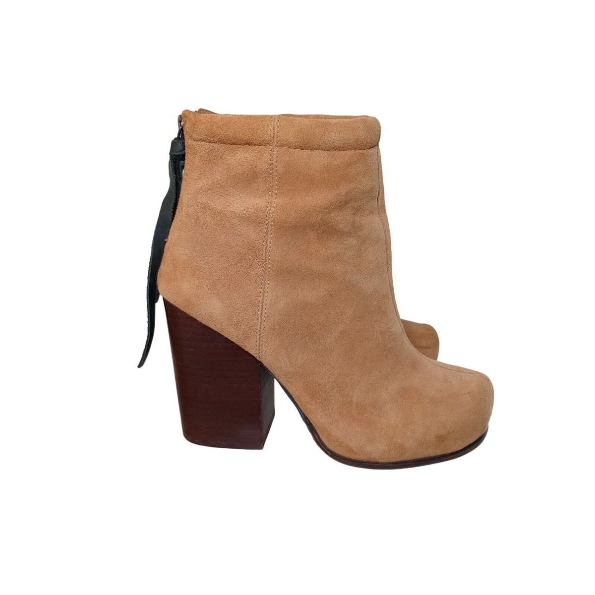 JEFFREY CAMPBELL Womens Rumble Leather Block Heel Suede Booties Zip Close  Tan 7M