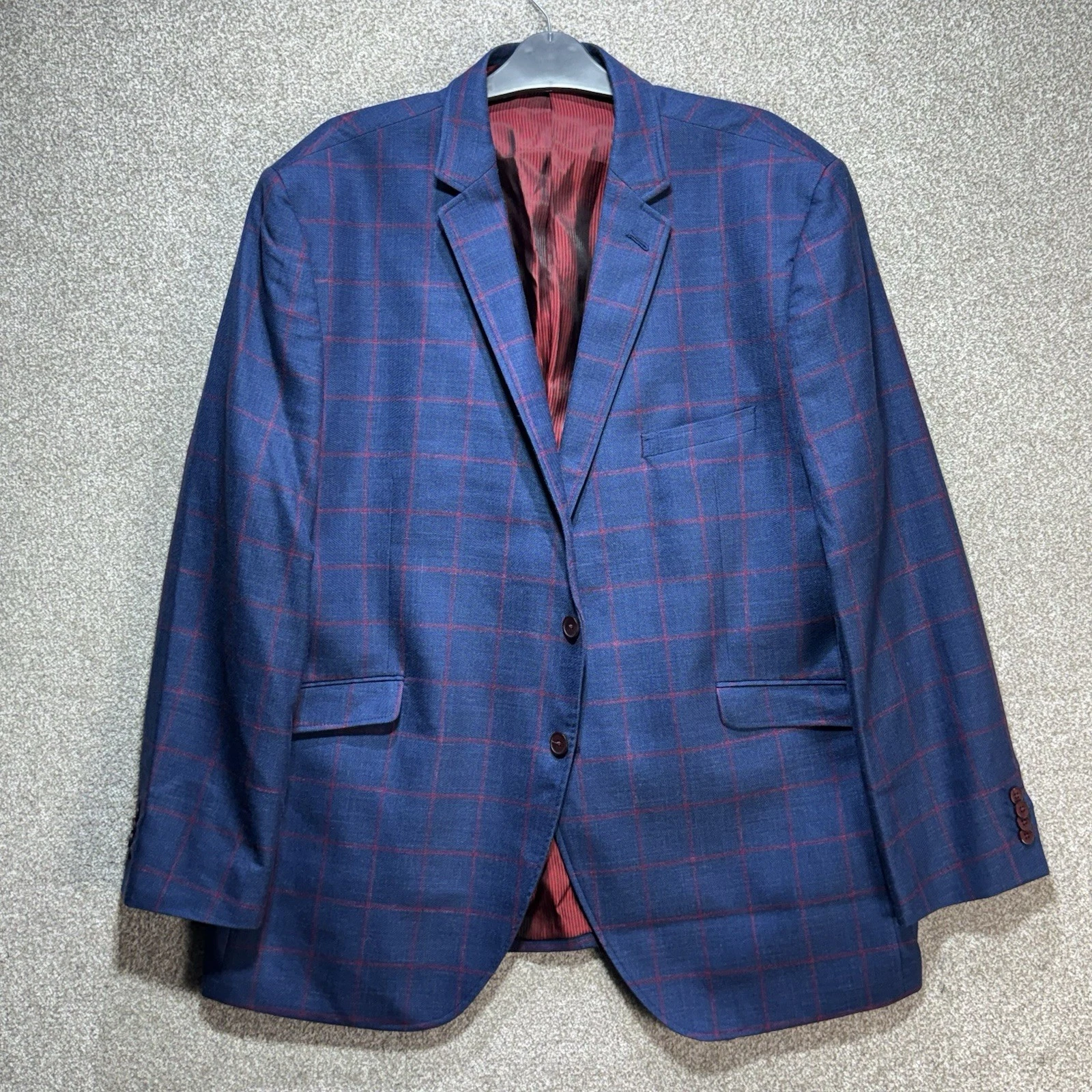 Brook Taverner Blazer Mens 50R Blue Windowpane Wool Linen Silk Tailored Jacket