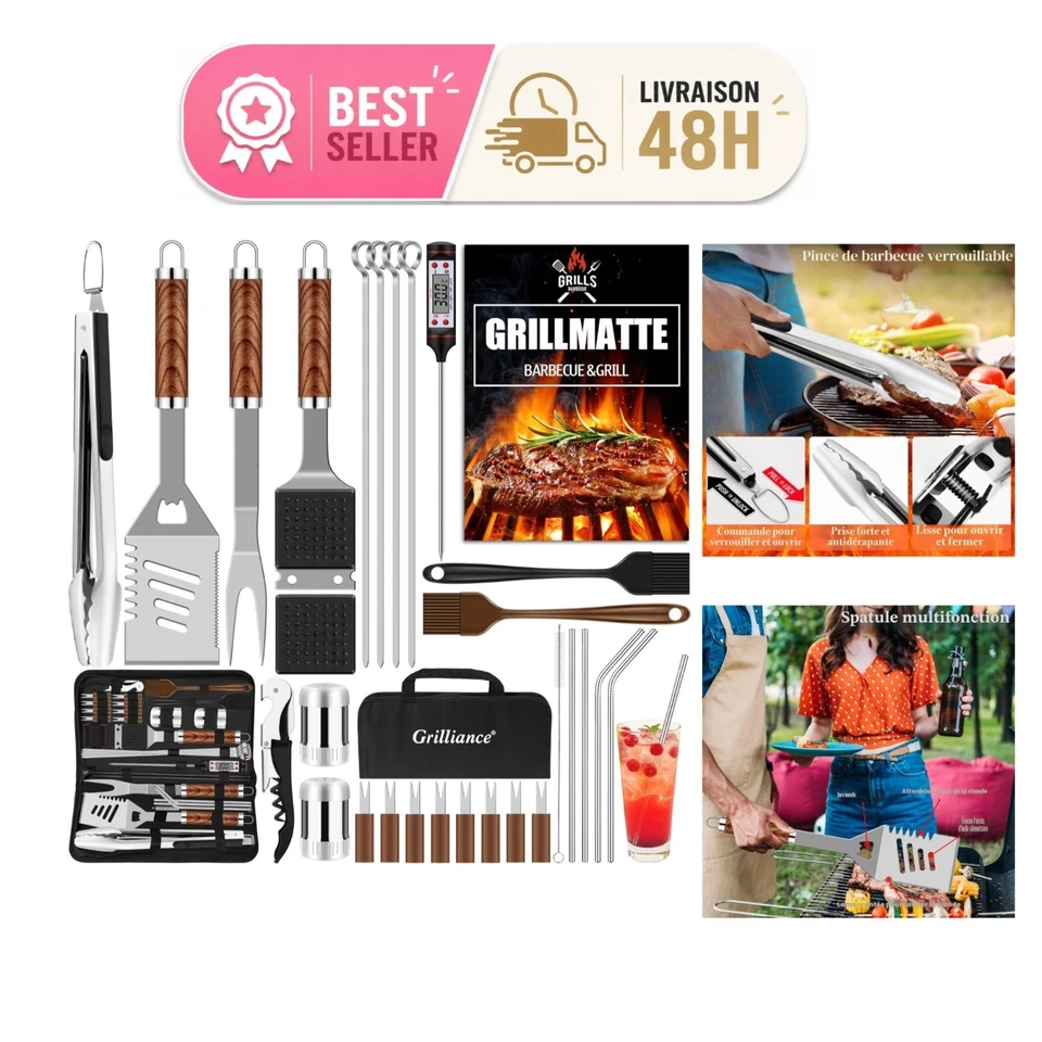 Grilliance Ensemble de 30 Ustensiles de Barbecue en Acier Inoxydable - Photo 1/4