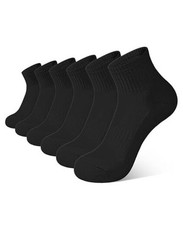6 Pairs Kids Socks Boys Girls Cushioned Quarter Socks 10-14 Years Black