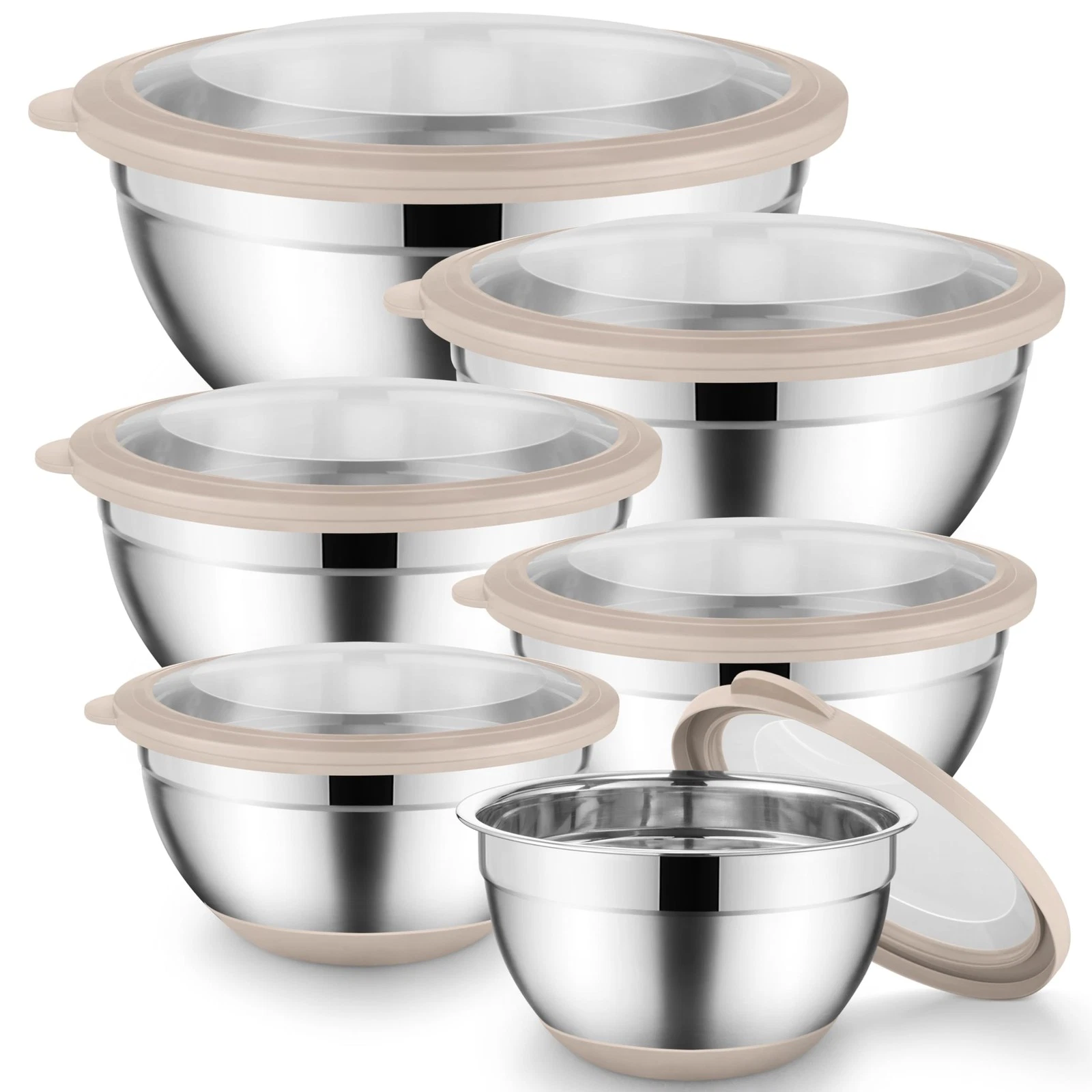 Mixing Bowls with Lids Set of 6, Large Metal Nesting Mixing Bowls, Stainless ...
