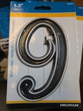 House Number 9 Hillman Sign Center Plastic Reflective 5.5&rdquo; w/ Screws NEW!