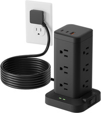 10Ft Long Extension Cord, Flat Plug Surge Protector Power Strip