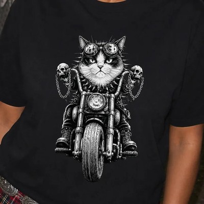 Biker Cat Shirt, Motorcycle Skull Punk Pet Lover Gift