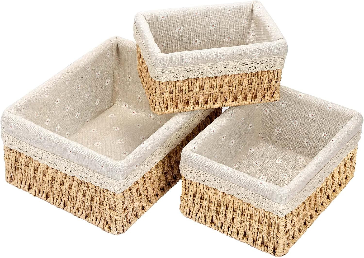 Organizer Intrecciati Set da 3 - Cesti Decorativi per Bagno e Casa