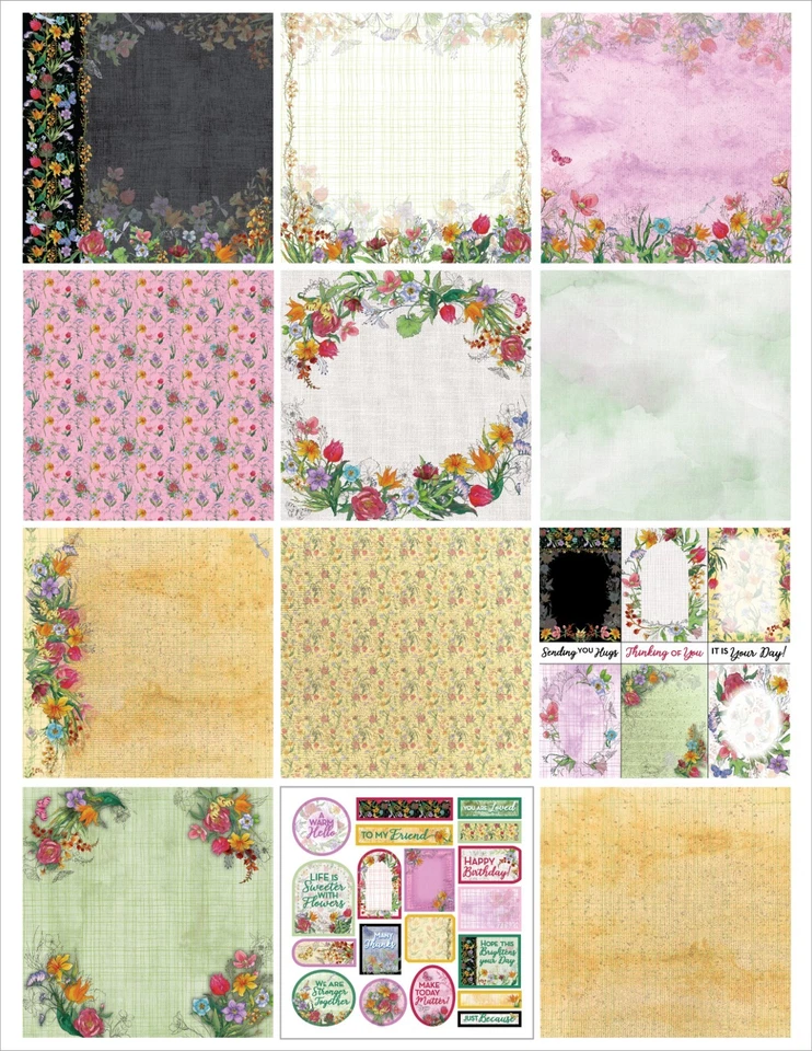 Набор #5 лот из 4 12 x 12 узор картонная бумага для изготовления открыток цветы цветочный - Изображение 2 из 4