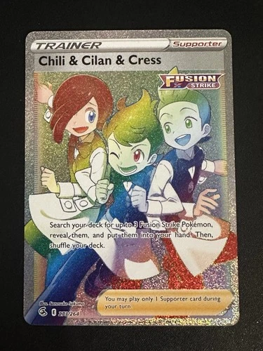 Chili & Cilan & Cress 273/264 Pokemon Fusion Strike Rainbow Secret Rare Holo NM