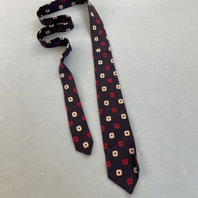 Vtg Tie H. A. & E. Smith England Bermuda Blue Dot Square Red White 2.6x53 Crease