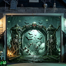 Halloween Garage Door Decorations 7 X 8 Ft Gothic Cemetery Hanging Backdrop