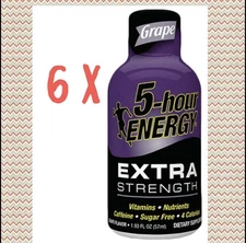 6x Bottles 5 Hour Energy Extra Grape Sugar Free 1.93oz Fixes Tired Fast 6 Count