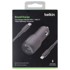 Belkin BoostCharge 37W USB-C/USB-A Car Charger w/ USB-C to 8-Pin Cable - Black
