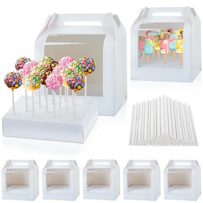 Cake Pop Boxes Packaging with Sticks Set, 5PCS Cakesicle Display Stand with W...