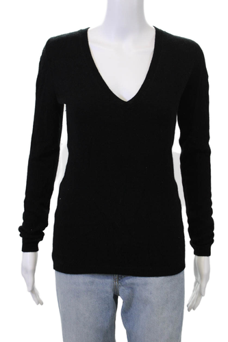 Joe Fresh Womens Cashmere Long Sleeves V Neck Sweater Black Size Extra Small