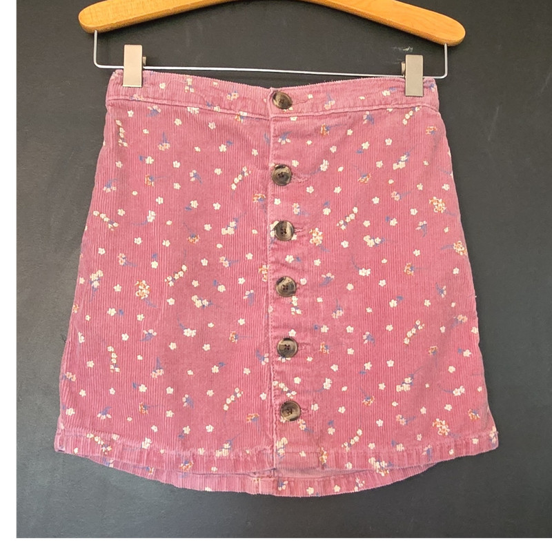 PLACE Pink Floral Corduroy A-Line Skirt Button Accent Adjustable Waist Girls 10