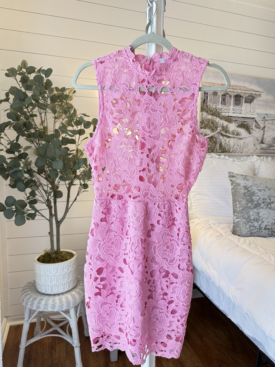 tobi lace up dress TOBI Pink Floral Lace Sheath Dress Sleeveless Round Neck Lined Knee S/P