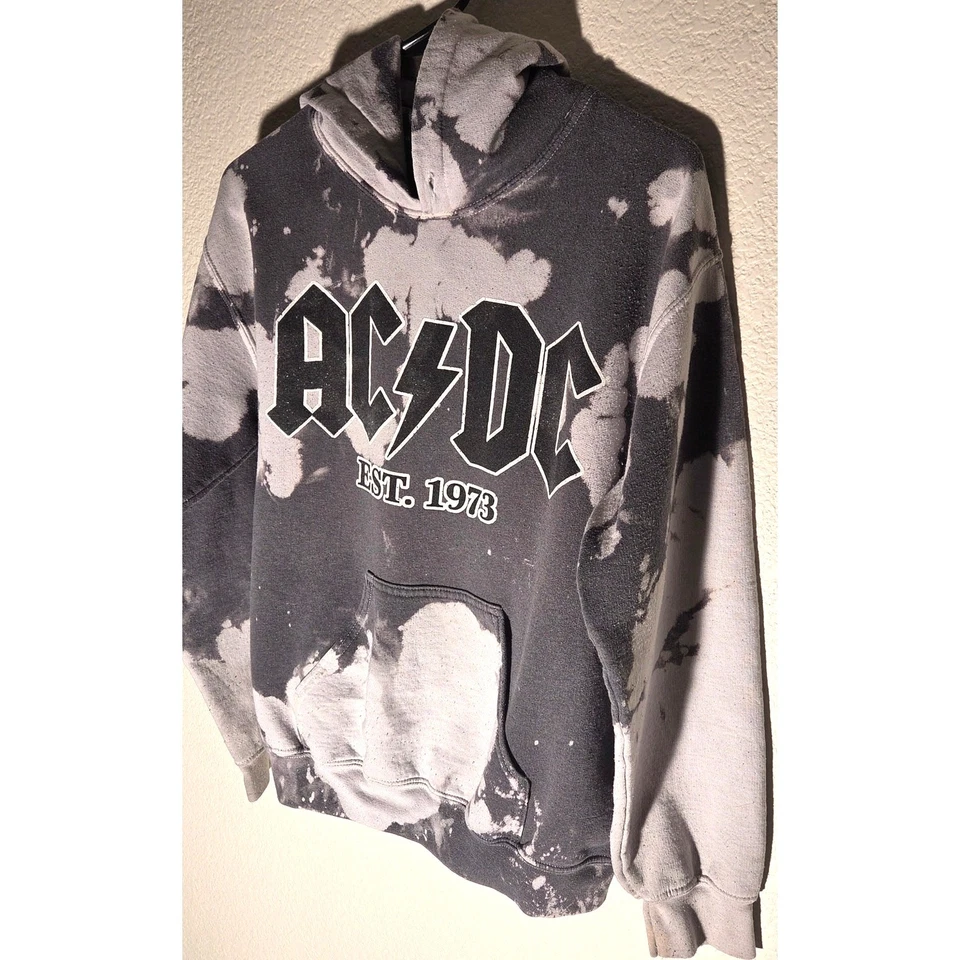 Sudadera con capucha para mujer AC/DC Tie Dye en blanco y negro - talla pequeña Foto 3 de 4