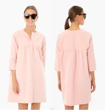 POMANDER PLACE TUCKERNUCK Peach Fallon Shift Babydoll Dress Linen Cotton Size L