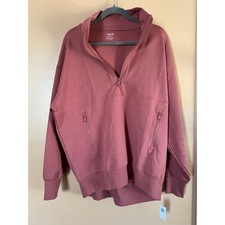 NWT Old Navy Active Dynamic Fleece Quarter Zip Hoodie Mauve Rose OVERSIZED S