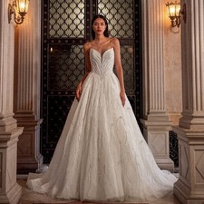 Deep V Neck Wedding Dress Romantic Elegant Sleeveless Floor-Length Bride Gown