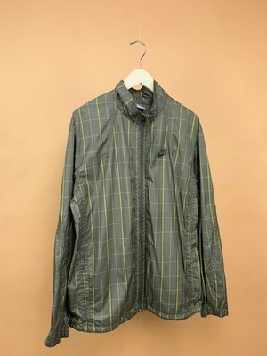 Y2K Nike Plaid Windbreaker Jacket L Olive Green Yellow Vintage Track Coat Gorpco