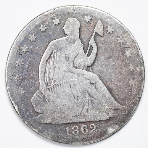 1862-S Seated Liberty Silver Half Dollar Good (G) Rim Dings