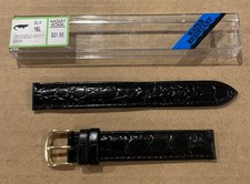 Hadley Genuine Italian Leather Crocodile Grain Watch Band Strap 16mm, Long Black