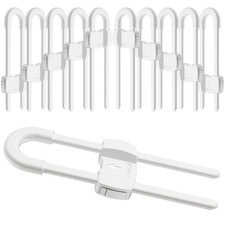  10 Pack White 4 Button Cabinet Locks, U-Shaped Proofing Drawers Safety Child L