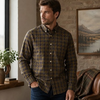 Barbour Malcolm Tailored Fit Plaid Button Down Shirt Men s Small Olive Tartan