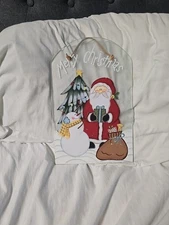 Hand  Painted Hanging Christmas * Santa * Snowmen *Wall Decor * Glass Plaque *