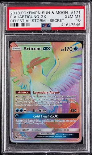 2018 POKEMON SUN & MOON CELESTIAL STORM SECRET #171 FULL ART/ARTICUNO GX PSA 10