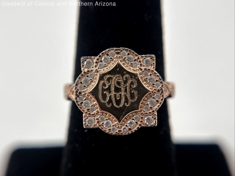 925 Sterling Silver/Vermeil Size 7 Signet Ring w/ CZ 4.09g