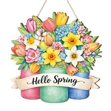 Flower Welcome Sign Wood Spring Wreath for 11.3 x 1.0 In Multicolored Art Sign